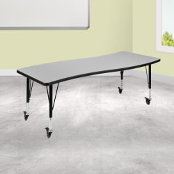 Flash Furniture Mobile Rectangle Wave Flexible Collaborative Thermal Laminate Activity Table With Height-Adjustable Short Legs, 25"H x 26"W x 60"D, Gray