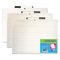 Flipside Products 2-Sided Dry-Erase Boards With Attached Markers, 9" x 12", Primary Ruled/Blank, Pack Of 3 Boards