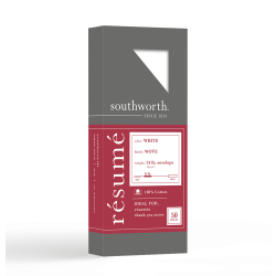 Southworth® #10 Envelopes,100% Cotton, 24 Lb, Gummed Seal, 100% Recycled, White, Pack Of 50