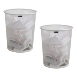 Mind Reader Metal Mesh Trash Cans, 4.4 Gallon, 13-3/4"H x 11-1/2"W x 11-1/2"D, White, Pack Of 2 Cans
