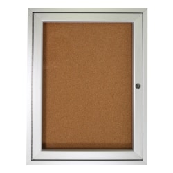 Ghent 1-Door Enclosed Natural Cork Enclosed Bulletin Board, 24" x 18", Satin Aluminum Frame
