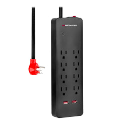 Monster 8-Outlet Surge Protector, 6’, Black, 2MNAC0949B0L2