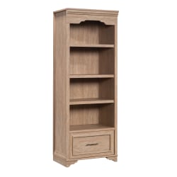 Sauder® Rollingwood Country 72"H 4-Shelf Bookcase With Filing Drawer, Brushed Oak