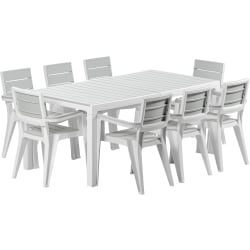 Inval Madeira 9-Piece Indoor And Outdoor 8-Seat Rectangular Table And 8 Arm Chair Set, 29"H x 35"W x 70"D, White/Gray