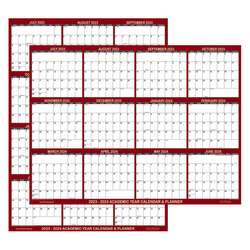 2023-2024 SwiftGlimpse Academic Monthly Erasable Wall Calendar, 24" x 36", Maroon, July To June