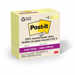 Post-it® Recycled Super Sticky Notes - 70 - 3" Flag/Note Wx3" Flag/Note L- 70 Sheets per Pad - Canary Yellow - 5/Pack - 654R5SSCY