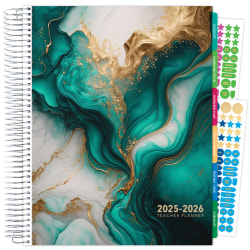 2025-2026 Global Printed Products Daily/Weekly/Monthly Deluxe Teacher Planner, 8-1/2" x 11", Teal Gold Marble, August 2025 To August 2026
