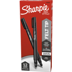 Sharpie® Fine-Point Pens, Fine Point, Black Barrels, Black Ink, Pack Of 12