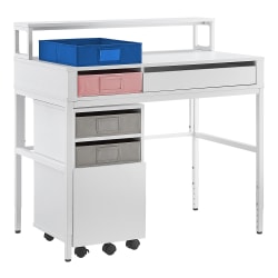 Realspace® Floor Display Baywick 37"W Student Computer Desk With Height-Adjustable Legs And Mobile File Cabinet, White