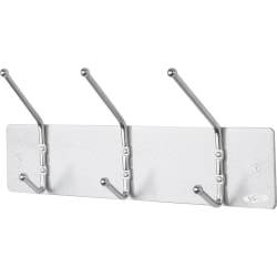 Safco® Metal Wall Rack Coat Hooks, 3 Hooks, 7"H x 18"W x 3 3/4"D, Satin Aluminum