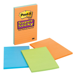 Post-it® Notes, Super Sticky Lined Notes, 4" x 6", Marrakesh Collection, 45 Sheets Per Pad, Pack Of 3 Pads