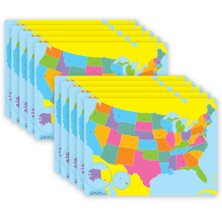 Ashley Productions Smart Poly PosterMat Pals Space Savers, 13" x 9-1/2", US Map, Pack Of 10 Pieces