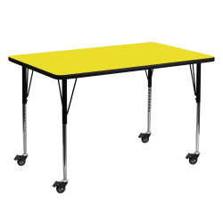 Flash Furniture Mobile Rectangular HP Laminate Activity Table With Standard Height-Adjustable Legs, 30-1/2"H x 30"W x 60"D, Yellow