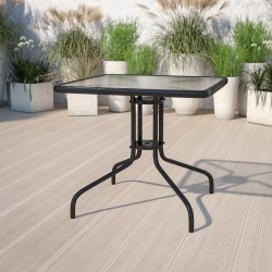Flash Furniture Barker Square Tempered-Glass Metal Outdoor Furniture Table, 28"H x 31-1/2"W x 31-1/2"D, Clear/Black