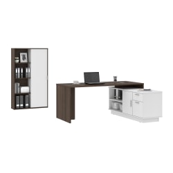 Bestar Equinox 72"W L-Shaped Corner Desk With Storage Cabinet, Antigua/White