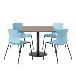 KFI Studios Proof Cafe Pedestal Table With Imme Chairs, Square, 29"H x 36"W x 36"W, River Cherry Top/Black Base/Moonbeam Chairs