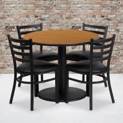 Flash Furniture Round Laminate Table Set With Round Base And 4 Ladder-Back Metal Chairs, 30"H x 36"W x 36"D, Natural/Black