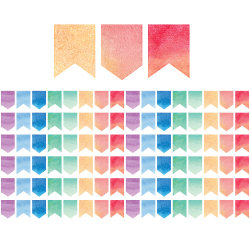 Teacher Created Resources Die-Cut Border Trim, Watercolor Pennants, 35' Per Pack, Set Of 6 Packs