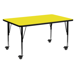 Flash Furniture Mobile Rectangular HP Laminate Activity Table With Height-Adjustable Short Legs, 25-1/2"H x 30"W x 60"D, Yellow