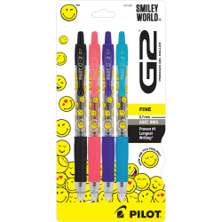 Pilot G2 | SmileyWorld Gel Pens, Fine Point, 0.7mm, Assorted Inks, Pack of 4 Pens