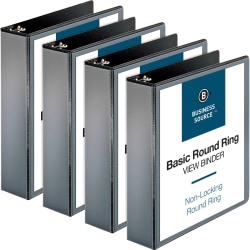 Business Source RounD-Ring View Binder, 2" Ring, 8 1/2" x 11", Black, Pack Of 4