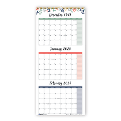 2024-2026 Blueline 3-Month Wall Calendar, 12-1/4" x 27", Leaves, December To January, C171129