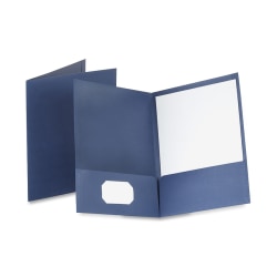 Oxford® Linen Twin-Pocket Folders, 8 1/2" x 11", Navy, Pack Of 25