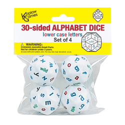 Koplow Games 30-Sided Alphabet Dice, 1-1/4", Lowercase, Grades K To 4, Set Of 4 Dice