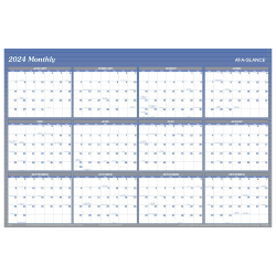 2024 AT-A-GLANCE® Vertical/Horizontal Reversible Erasable Yearly Wall Calendar, 48" x 32", Blue, January to December 2024, A1152