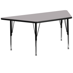 Flash Furniture Trapezoid Thermal Laminate Activity Table With Height-Adjustable Short Legs, 25-1/8"H x 29"W x 57"D, Gray
