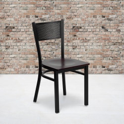 Flash Furniture Grid Back Metal Restaurant Chair, Mahogany/Black