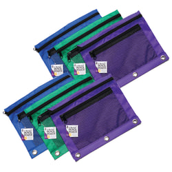Charles Leonard Mesh Front Pencil Pouches, 10" x 7-5/8", Assorted Colors, Pack Of 6 Pouches