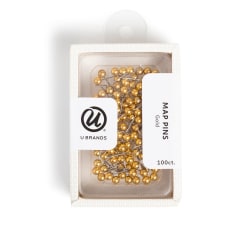 U Brands® Map Push Pins, Gold, Set Of 100 Pins