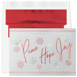 Custom Embellished Holiday Cards And Foil Envelopes, 7-7/8" x 5-5/8", Simple Snowflakes, Box Of 25 Card