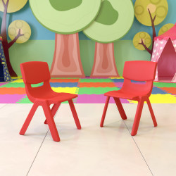 Flash Furniture Plastic Stackable School Chairs With 13-1/4" Seat Height, Red, Set Of 2 Chairs