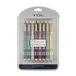TUL® GL Series Retractable Gel Pens, Limited Edition, Medium Point, 0.8 mm, Assorted Barrel Colors With Starburst Pattern, Assorted Metallic Inks, Pack Of 8 Pens