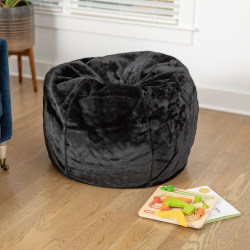 Flash Furniture Small Bean Bag Chair For Kids And Teens, Black Furry
