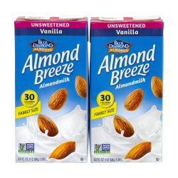 Blue Diamond Almond Breeze Unsweetened Almond Milk, Vanilla, 64 Fl Oz, Pack Of 2 Cartons