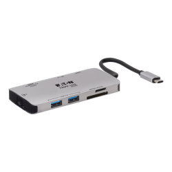 Tripp Lite USB-C Portable Docking Station - HDMI 4K @ 30 Hz, USB-A/C, GbE, SD/Micro SD, PD Charging 3.0, Gray - Docking station - USB-C - HDMI, USB-C - 1GbE