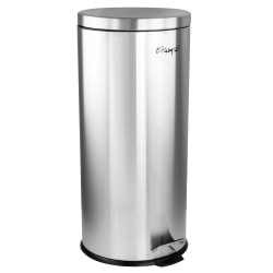 Elama 7.9-Gallon Soft Pedal Step Cylindrical Home And Kitchen Trash Bin, 25-5/16"H x 11-1/2"W x 12-1/2"D, Matte Silver