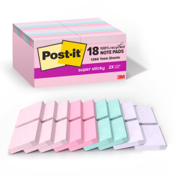 Post-it® Super Sticky Mini Notes, 1-7/8 in x 1-7/8 in, 18 Pads, 70 Sheets/Pad, 2x the Sticking Power, Wanderlust Pastels Collection