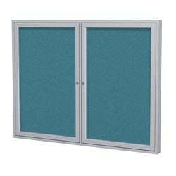 Ghent Traditional Enclosed 2-Door Fabric Bulletin Board, 36" x 48", Teal, Satin Aluminum Frame