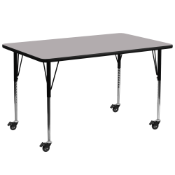 Flash Furniture Mobile Rectangular Thermal Laminate Activity Table With Standard Height-Adjustable Legs, 30-3/8"H x 30"W x 72"D, Gray