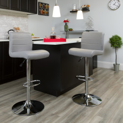 Flash Furniture Contemporary Vinyl Adjustable Height Barstool with Rolled Seat and Chrome Base, Gray