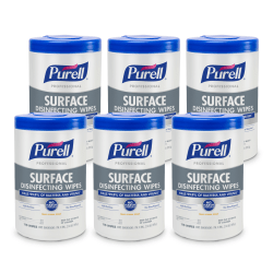 PURELL® Professional Surface Disinfecting Wipes, Citrus Scent, 110 Count Canister, 7"x 8" Wipes, Pack of 6 Canisters
