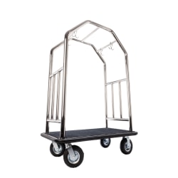 Hospitality 1 Source Estate Bellman's Cart, 71"H x 48"W x 27"D, Black Carpet/Silver