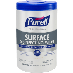 Purell® Professional Surface Disinfecting Wipes, 7" x 8", 110 Wipes Per Canister
