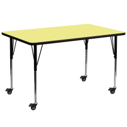 Flash Furniture Mobile Rectangular Thermal Laminate Activity Table With Standard Height-Adjustable Legs, 30-3/8"H x 30"W x 72"D, Yellow