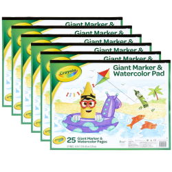 Crayola Giant Marker & Watercolor Pads, 12" x 16", White, 25 Sheets Per Pad, Pack Of 6 Pads