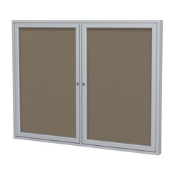 Ghent Traditional Enclosed 2-Door Fabric Bulletin Board, 36" x 48", Taupe, Satin Aluminum Frame